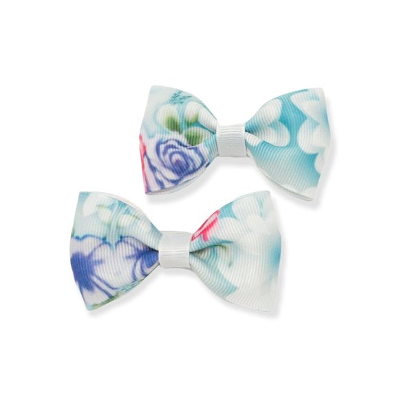 2PCs Handmade 2.5" Floral Print Hair Bows for girls or pets - Picture 8 of 15